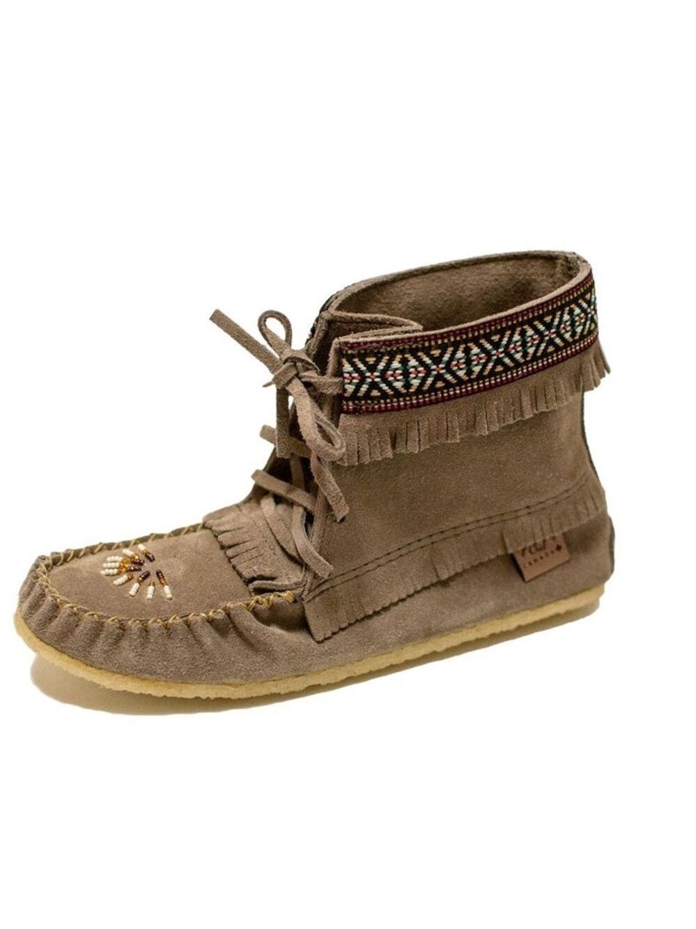 Laurentian Chief Moccasins Brown Leather Fringe Trim Booties Canadiana, size 7